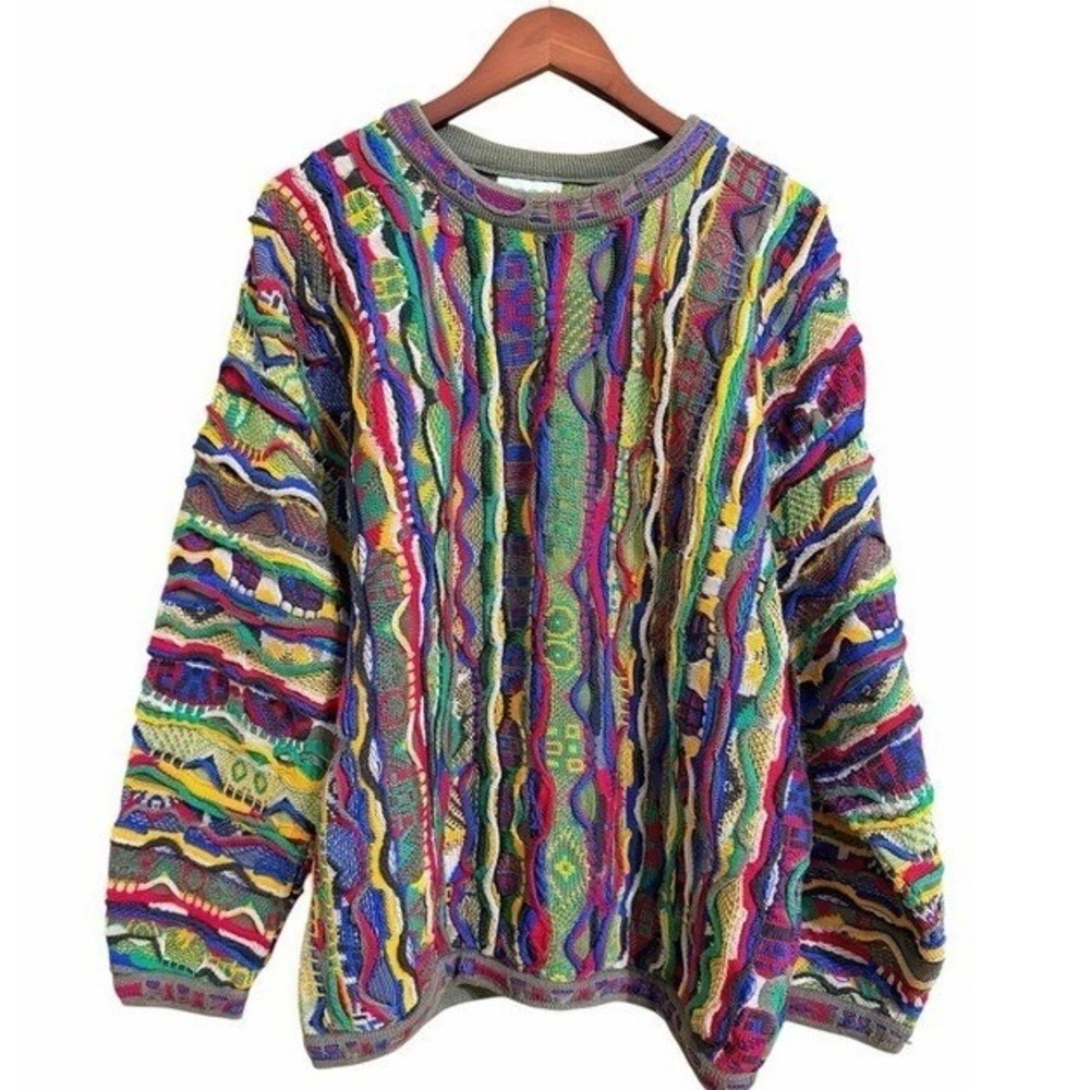 Coogi Sweater Mens Large Multicolor Australia 3D Knit Mercerized Cotton Crewneck